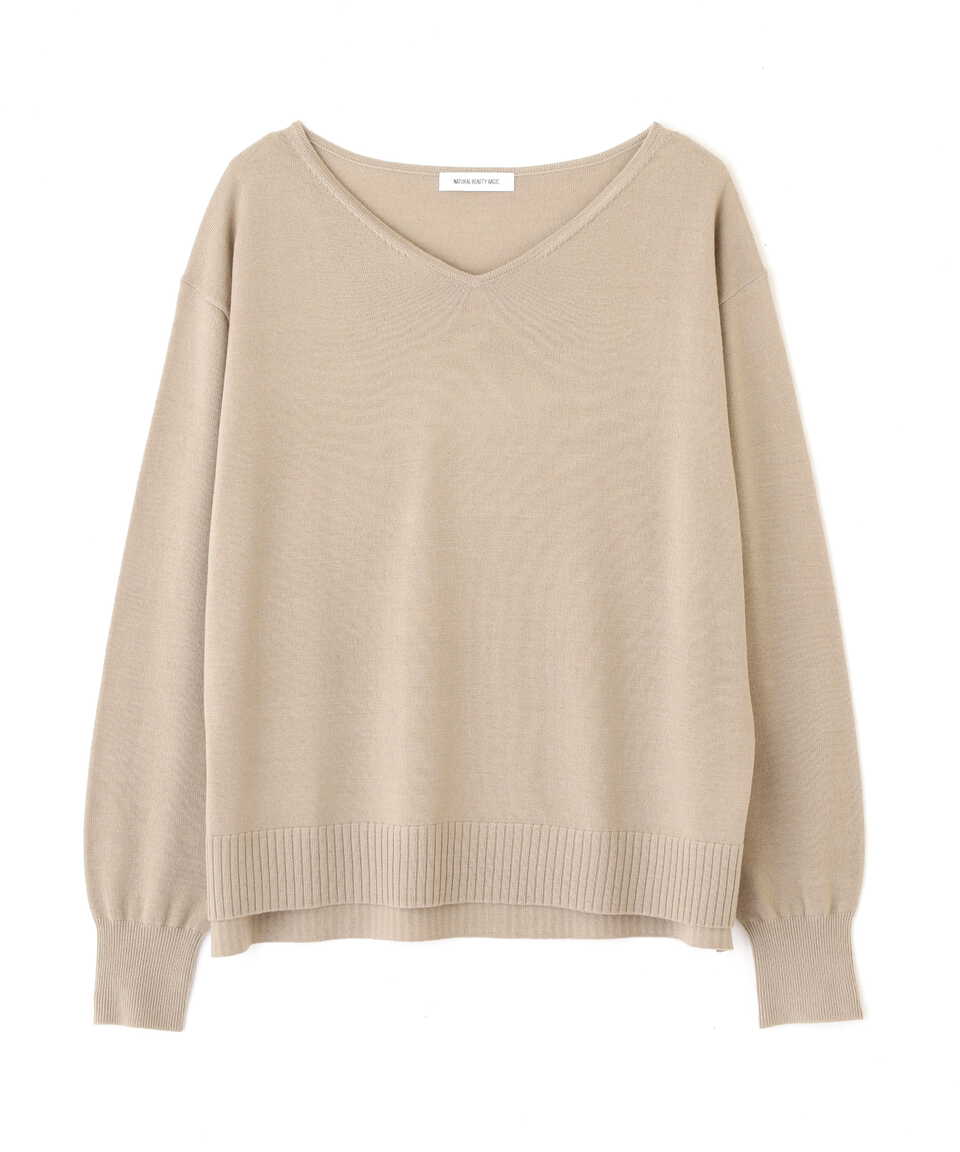 【公式／NATURAL BEAUTY BASIC】エコ加工ウールベーシックVネック/女性/ニットトップ/グレージュ/サイズ：Ｍ/羊毛 100%