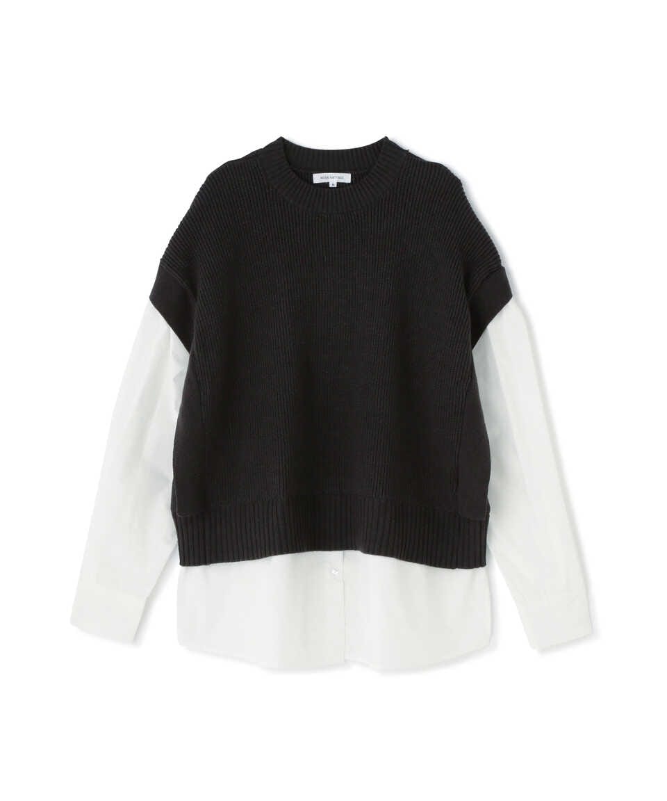 【公式／NATURAL BEAUTY BASIC】【PetitLUXE】シャツコンビネーションニット/女性/ニットトップ/チャコール/サイズ：Ｍ/コットン 65% ポリエステル 26% ナイロン 9%（別布部分）ポリエステル 65% コットン 35%