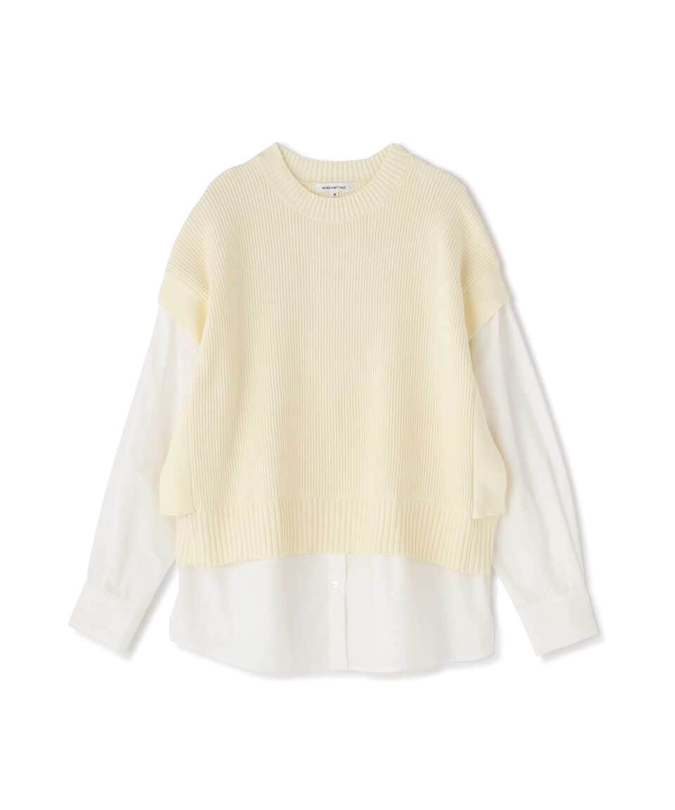 【公式／NATURAL BEAUTY BASIC】【PetitLUXE】シャツコンビネーションニット/女性/ニットトップ/オフ/サイズ：Ｍ/コットン 65% ポリエステル 26% ナイロン 9%（別布部分）ポリエステル 65% コットン 35%