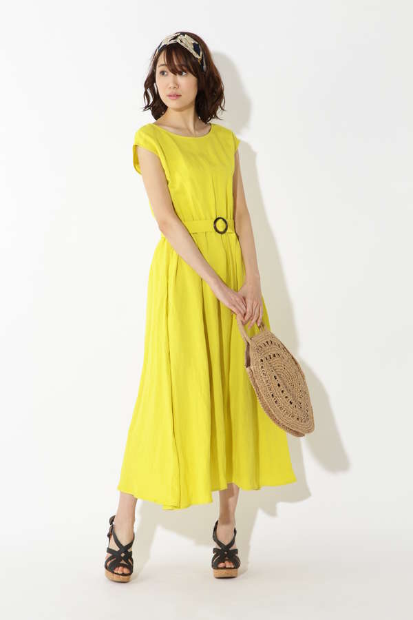 送料当店負担 リネンレーヨンクロス マキシワンピース ナチュラルビューティベーシック ロングワンピース