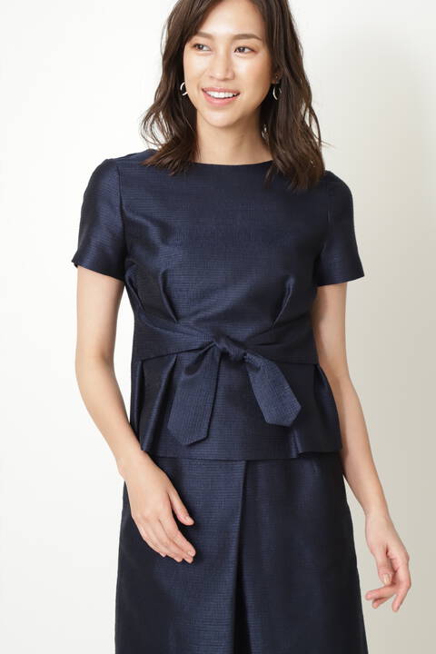 シャイニーシャンブレーウエストリボンブラウス