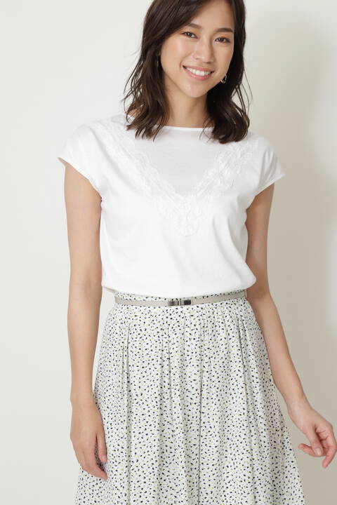 ［ウォッシャブル］レース付カットソー