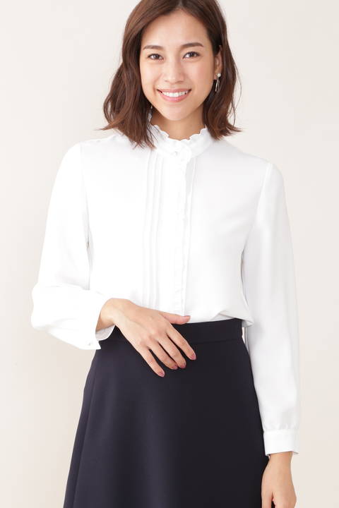 [ウォッシャブル]フリル衿ピンタックブラウス