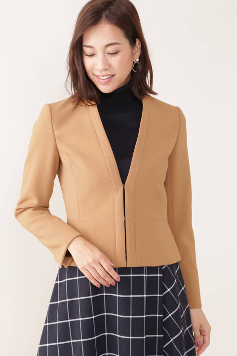 【雑誌 Oggi 11月号掲載】[ウォッシャブル]ストレッチダブルツイルノーカラーＶ衿ジャケット