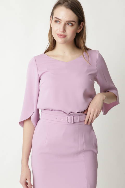 ソフトダブルクロスペタルスリーブブラウス