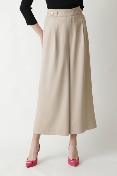 ［ウォッシャブル］麻調ツイルワイドパンツ