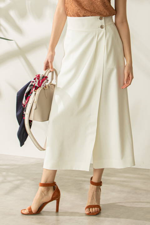 麻調合繊ラップスカート風セットアップパンツ