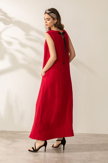 麻混フレアマキシワンピース