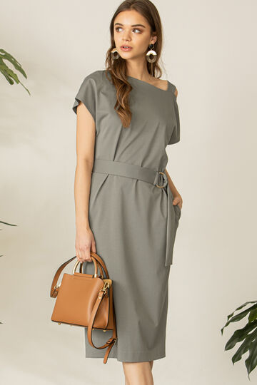 [ウォッシャブル]アシンメトリーショルダーサックワンピース