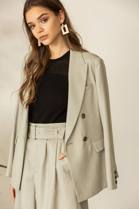 麻調合繊ダブルブレストセットアップジャケット