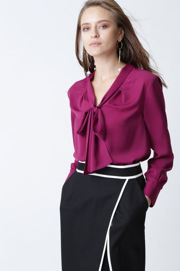 [ウォッシャブル]ダブルサテンボウタイブラウス