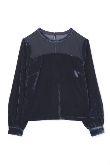  シフォン切り替えベロアブラウス 
