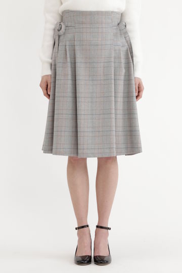  グレンチェックサイドリボンフレアスカート 