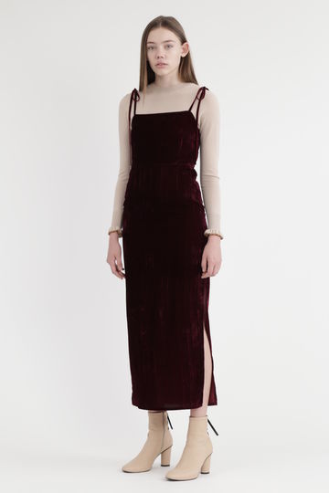  プリーツベルベットマキシワンピース 