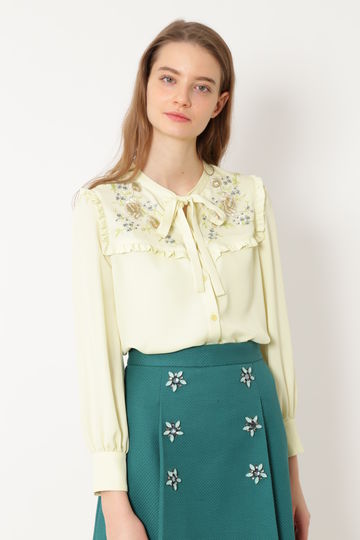  アーリーボウタイ刺繍ブラウス 
