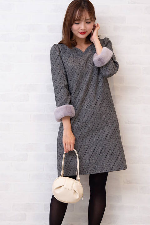 ドットツィード袖ファーワンピース ワンピース ドレス Proportion Body Dressing プロポーションボディドレッシング のファッション通販mix Tokyo