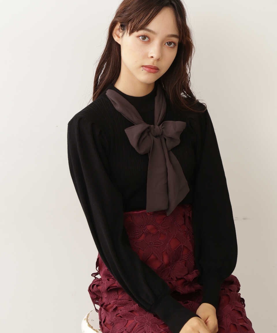 【公式／JILL by JILLSTUART】【道重さゆみさん着用美人百花10月号掲載商品】リブニット/女性/ニットトップ/ブラック/サイズ：ＦＲ/レーヨン 71% ポリエステル 29%（取りはずし部分）ポリエステル 100%