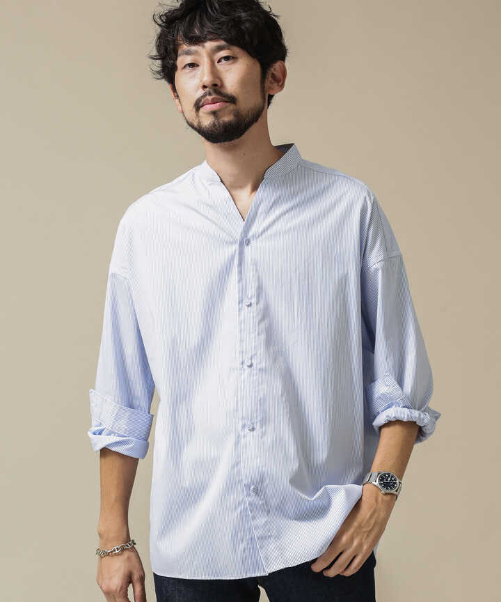 ［大人のワイドシャツ］ STRIPE バンドカラー（6681220005） | NANO universe ( ナノ・ユニバース ) | 【公式】通販  MIX.Tokyo