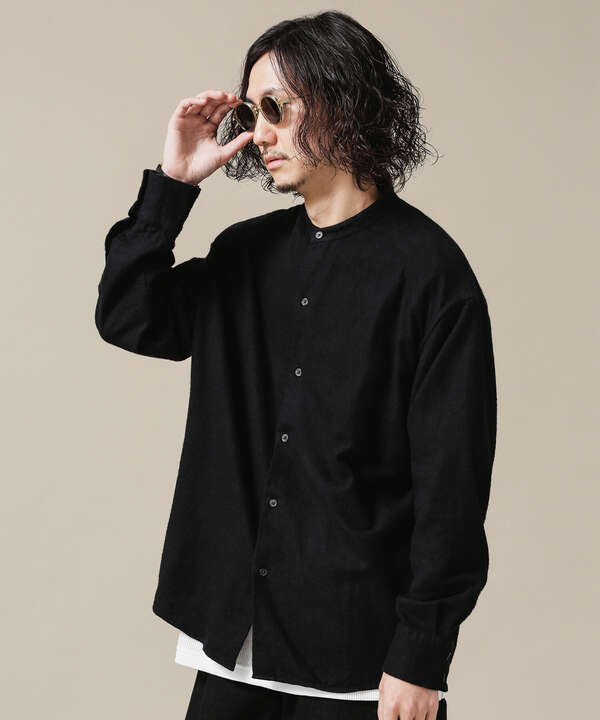 ［京都紋付×極小宇宙］　バンドカラーブラックシャツ