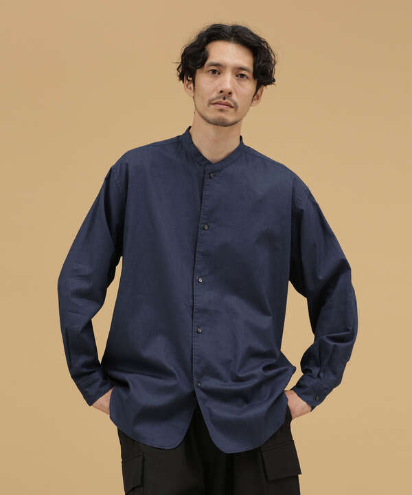 LB.03/綿麻ポプリンバンドカラーセミロングシャツ