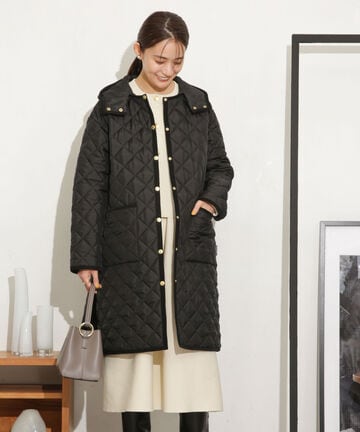 TRADITIONAL WEATHERWEAR/別注 ARKLEY Aラインキルティングフード付きロングコート