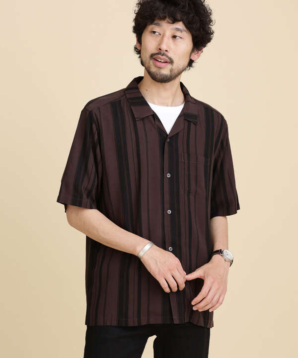 LB.04/ランダムストライプオープンカラーシャツ 半袖 