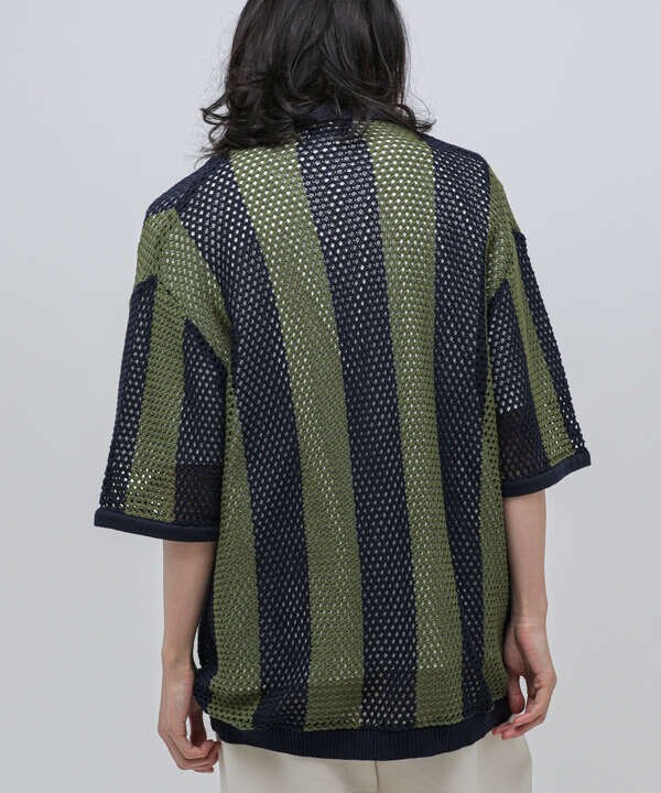 LB.04/透かし網ストライプニットシャツ 半袖