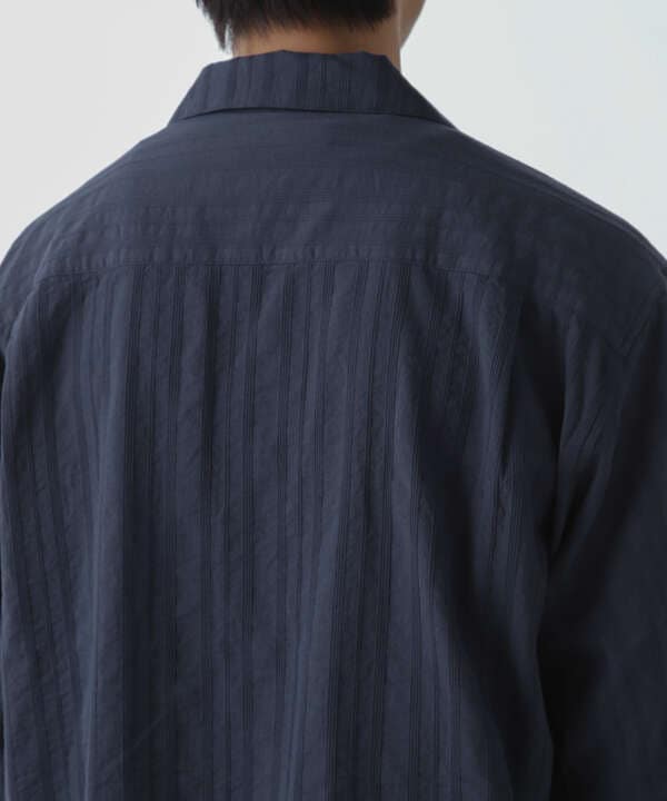 ローンストライプ オープンカラー ビッグシャツ 半袖