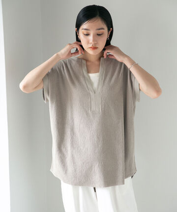 LB.04/深キーネック楊柳カットトップス 