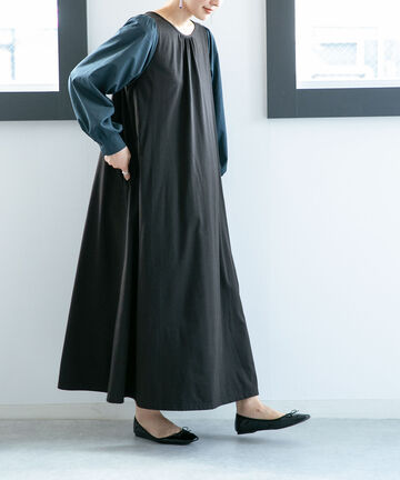 LB.04/袖布帛コンビフレアカットワンピース