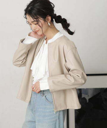LB.04/フェイクレザーノーカラーブルゾン