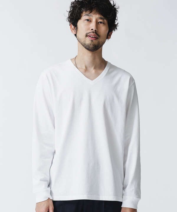 《WEB限定》超長綿リラックスフィットＶネックＴシャツ 長袖