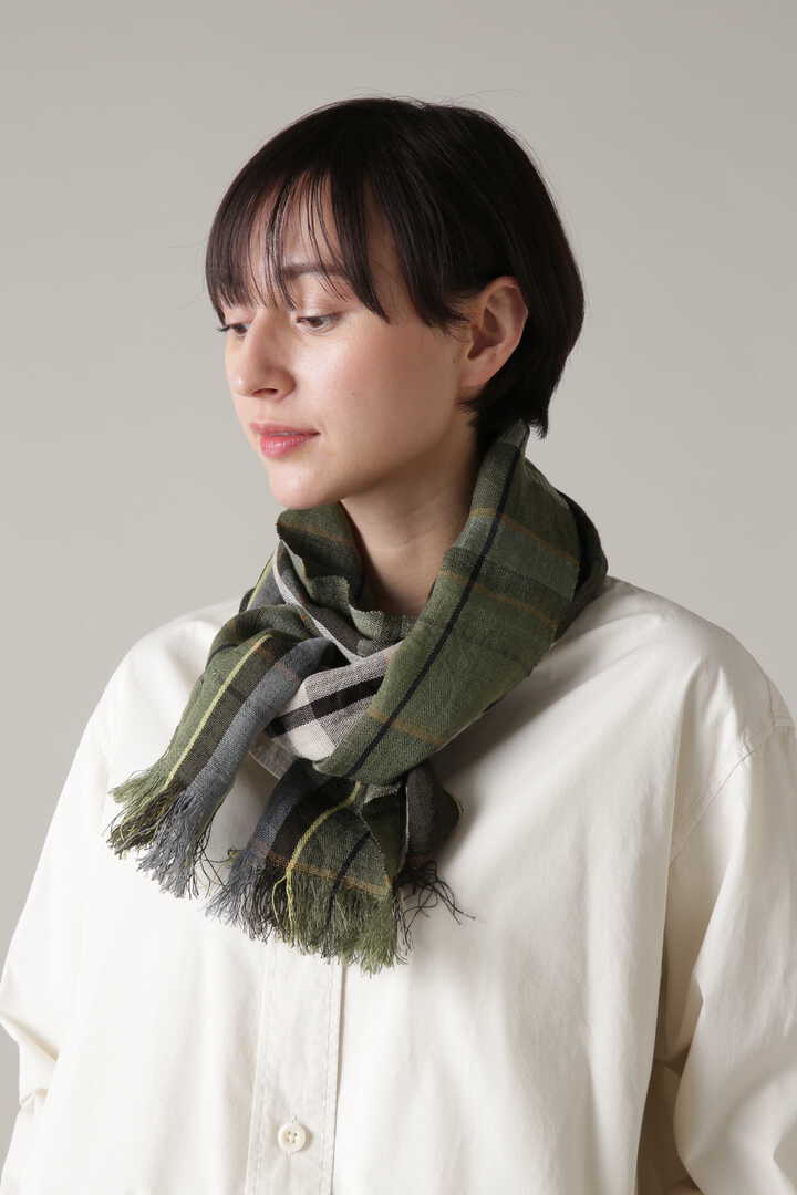 2024 新作】 MARGARET SCARF/ネイビー♪ LINEN HOWEL☆CHECK ストール