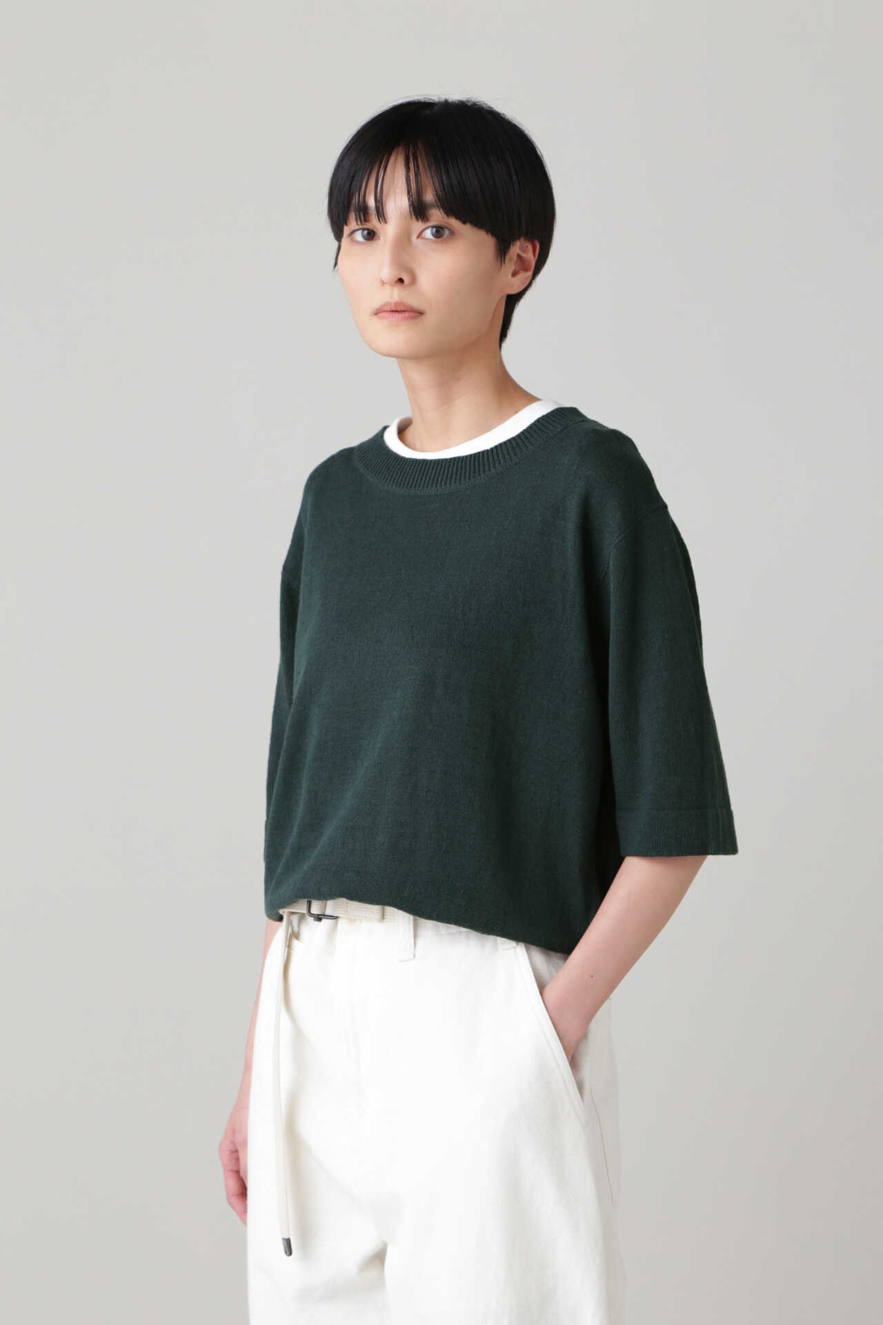 MHL. HIGHGAUGE COTTON LINEN サイズL ニットグリーン