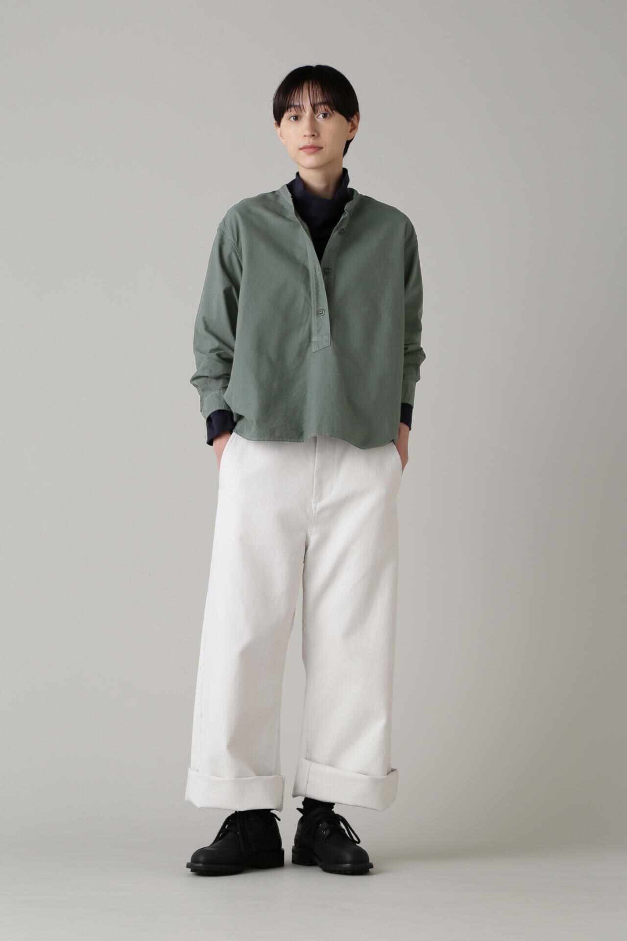 MHL.(エムエイチエル) 19AW SOFT HOPSACK オックスバンドカラーシャツ