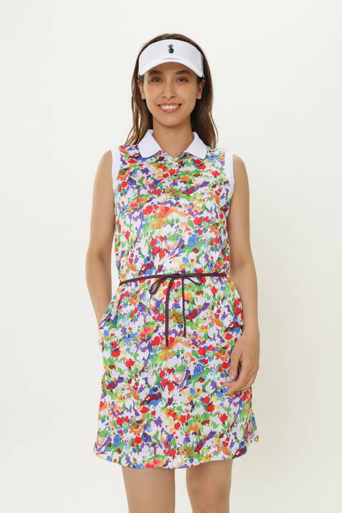 New Balance Golf フラワーアート スリーブレス ポロワンピース Womens Metro