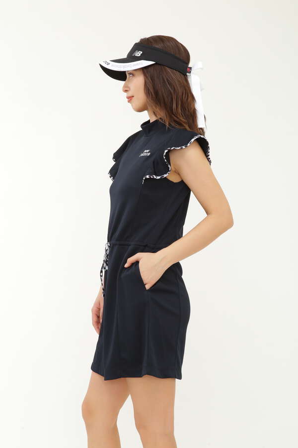 メッシュ 半袖 モックネック ワンピース (WOMENS)