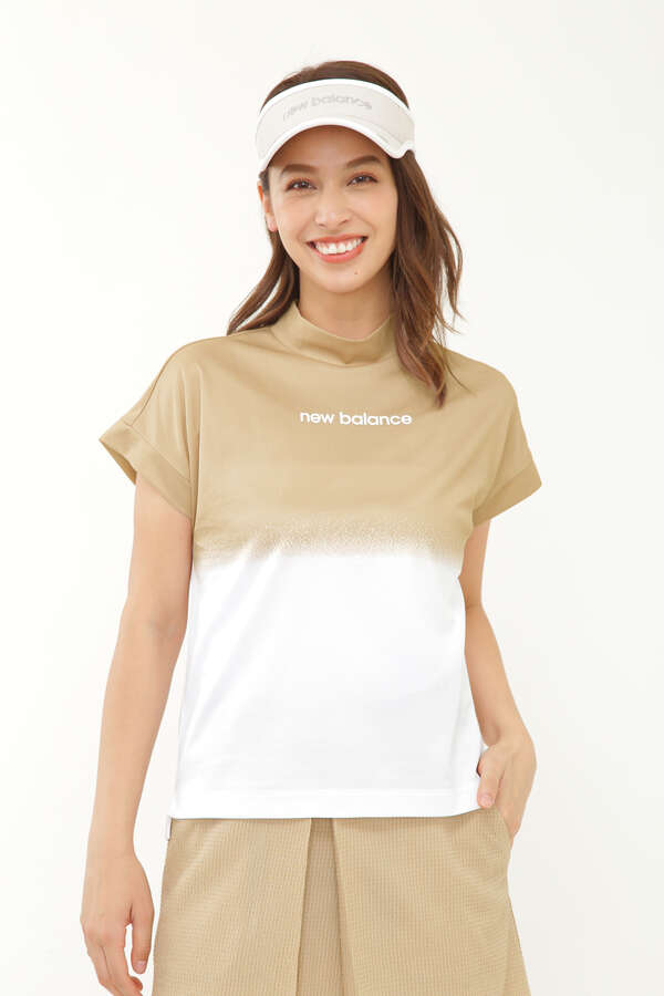 グラデーション メッシュ 半袖 モックネック プルオーバー (WOMENS)
