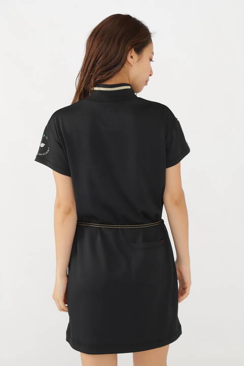 鹿の子ダンボールニット リボンベルト 半袖 モックネック スウェット ワンピース (WOMENS METRO)