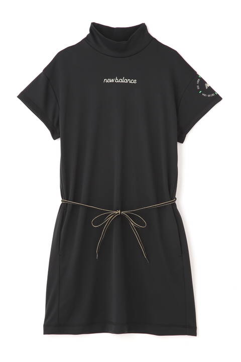 鹿の子ダンボールニット リボンベルト 半袖 モックネック スウェット ワンピース (WOMENS METRO)