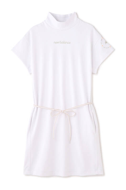 鹿の子ダンボールニット リボンベルト 半袖 モックネック スウェット ワンピース (WOMENS METRO)