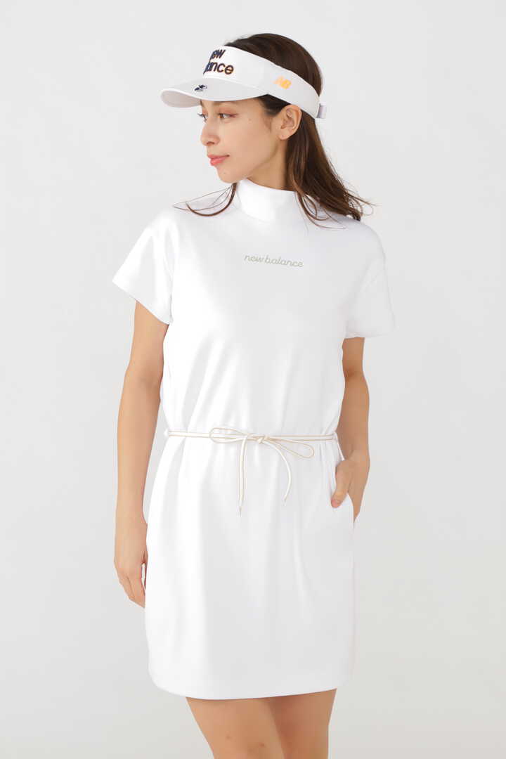 鹿の子ダンボールニット リボンベルト 半袖 モックネック スウェット ワンピース (WOMENS METRO)
