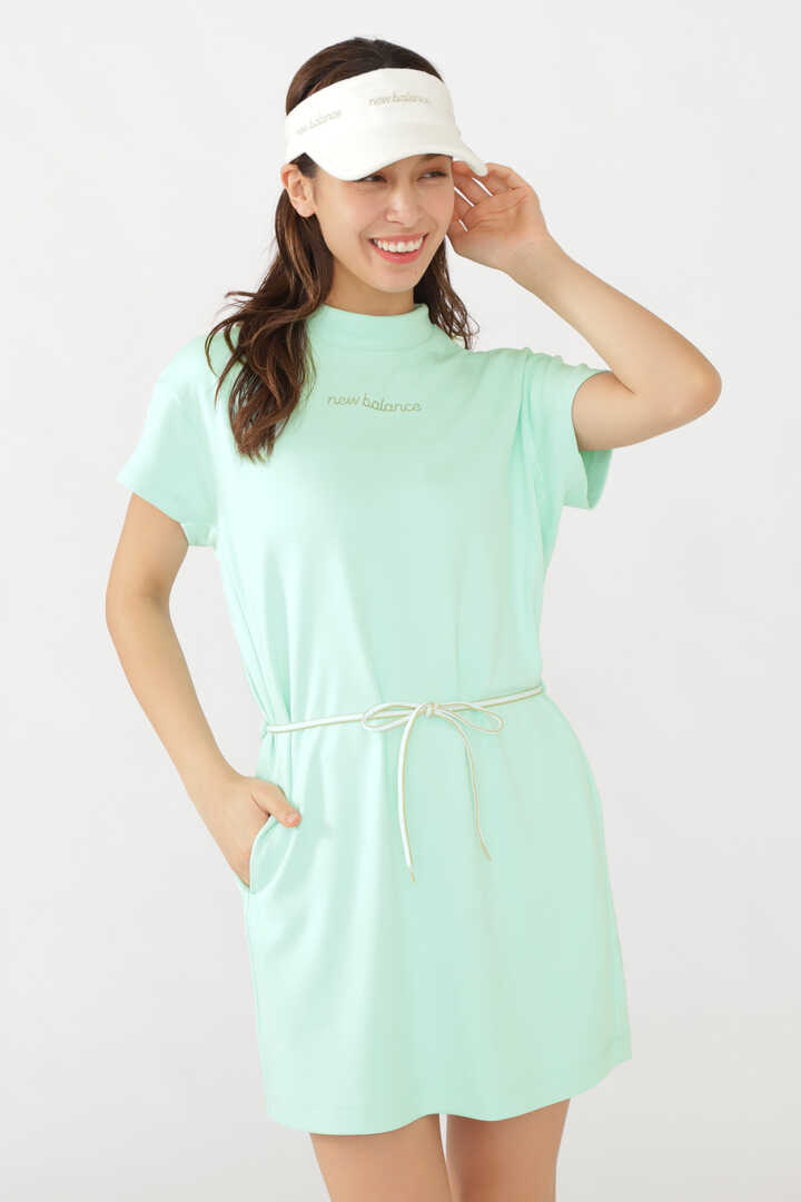 鹿の子ダンボールニット リボンベルト 半袖 モックネック スウェット ワンピース (WOMENS METRO)