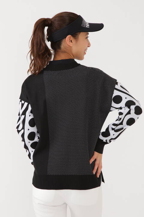 メッシュジャカード×リピートロゴ オフモックネック ニット プルオーバー (WOMENS SPORT)