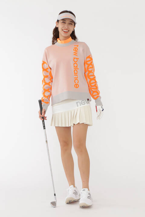 メッシュジャカード×リピートロゴ オフモックネック ニット プルオーバー (WOMENS SPORT)