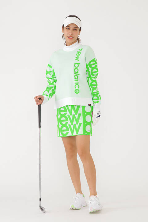メッシュジャカード×リピートロゴ オフモックネック ニット プルオーバー (WOMENS SPORT)