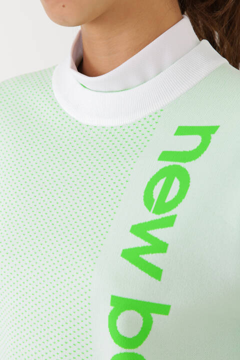 メッシュジャカード×リピートロゴ オフモックネック ニット プルオーバー (WOMENS SPORT)