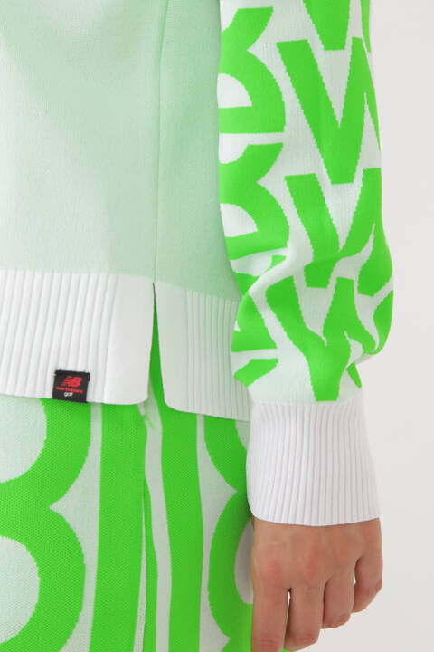 メッシュジャカード×リピートロゴ オフモックネック ニット プルオーバー (WOMENS SPORT)