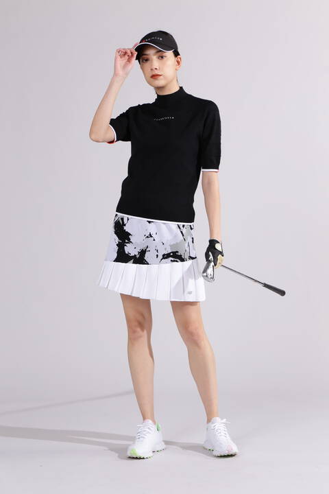 【直営店舗限定】ハーフスリーブ モックネック ニット プルオーバー (WOMENS)
