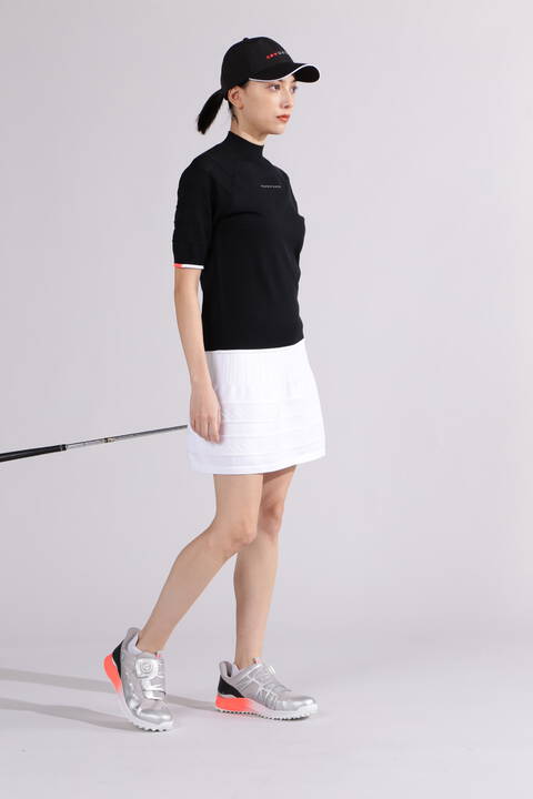 【直営店舗限定】ハーフスリーブ モックネック ニット プルオーバー (WOMENS)